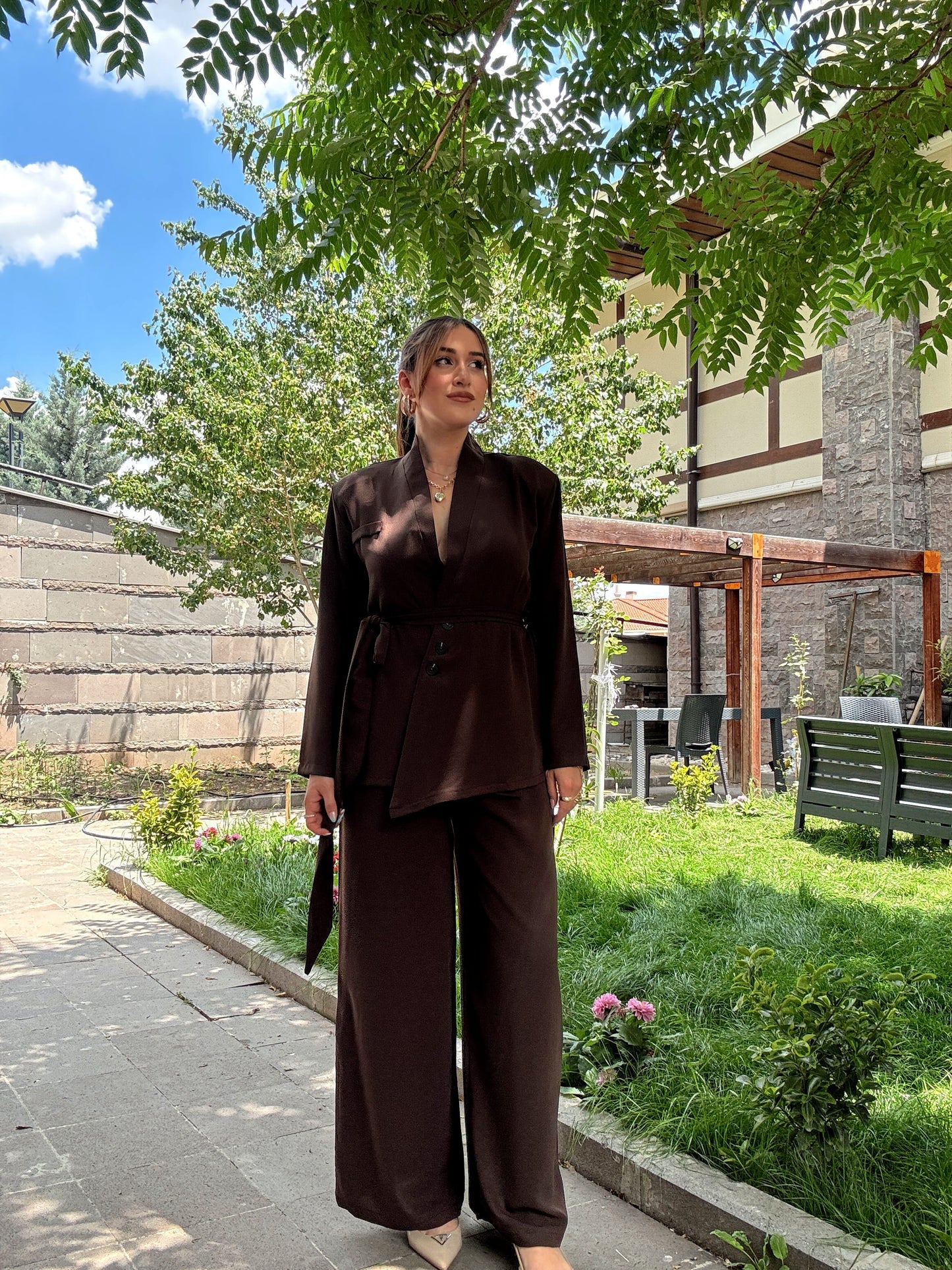 Kuşaklı tensel takım Kahve