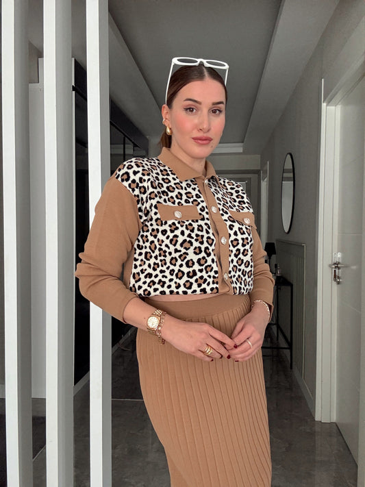 Leopar Desen Etekli Takım - CAMEL
