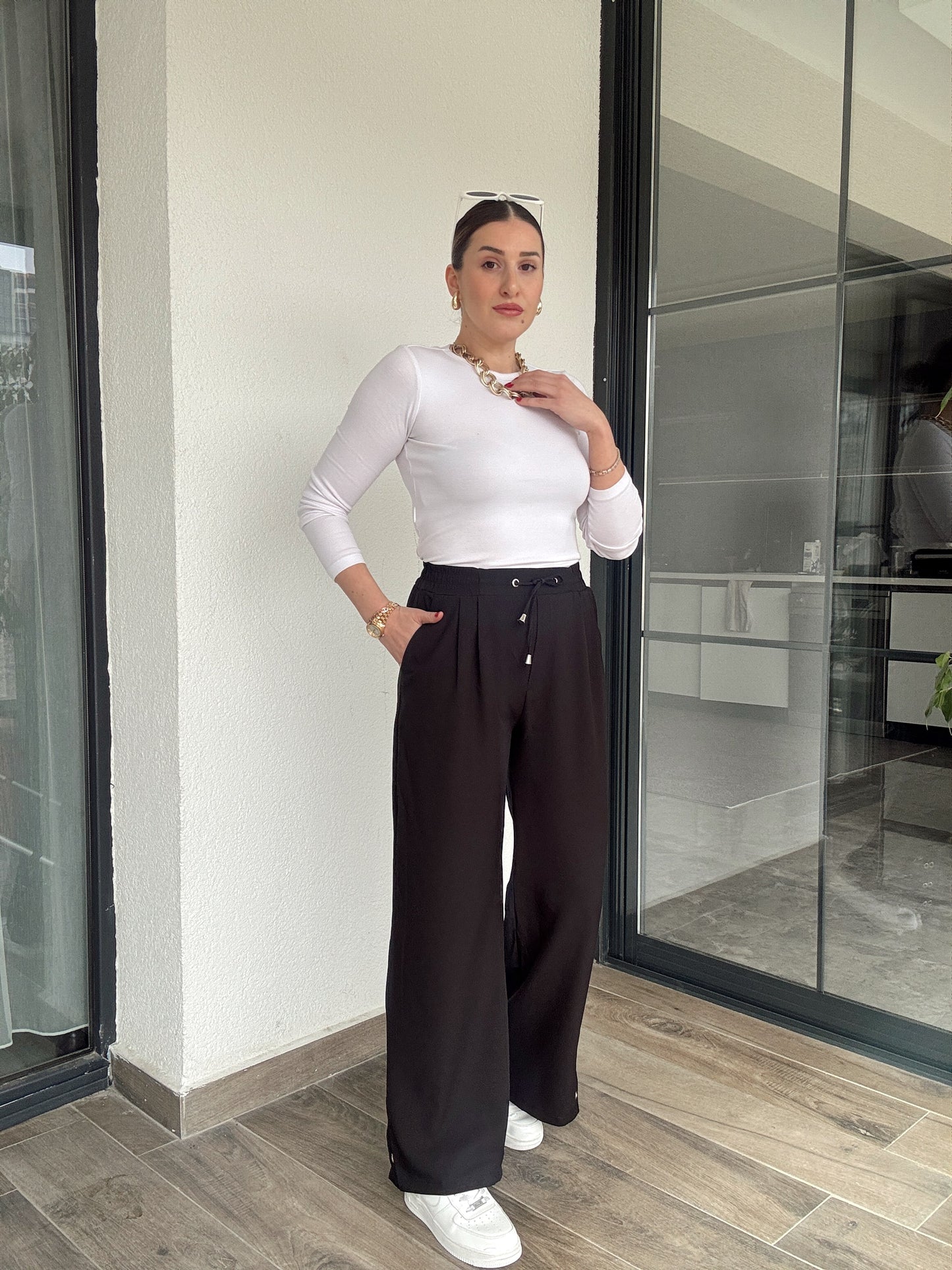 Kuş Gözü Detaylı Pantolon - SİYAH