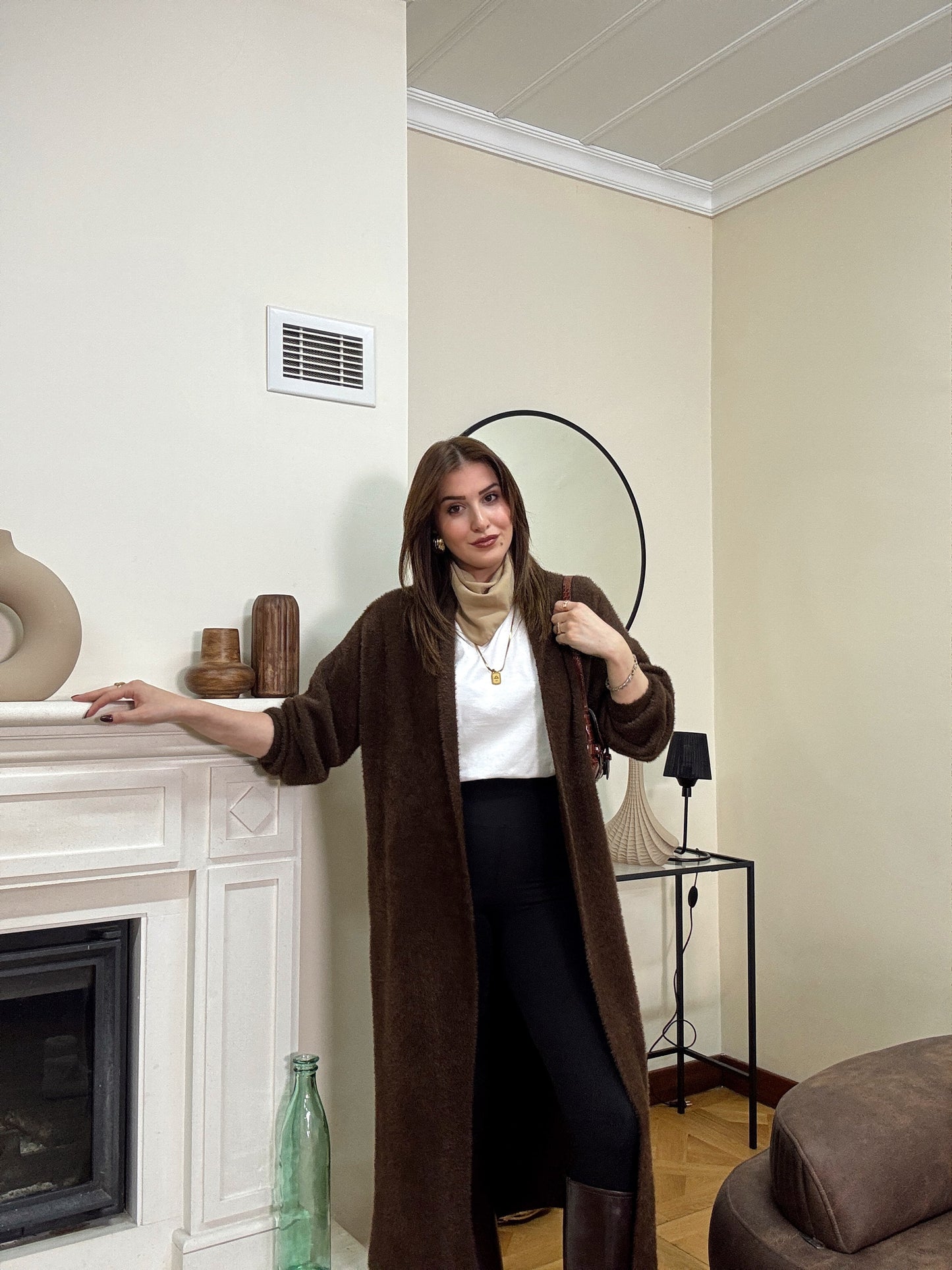 Premium uzun sakal kumaş hırka-KAHVERENGİ