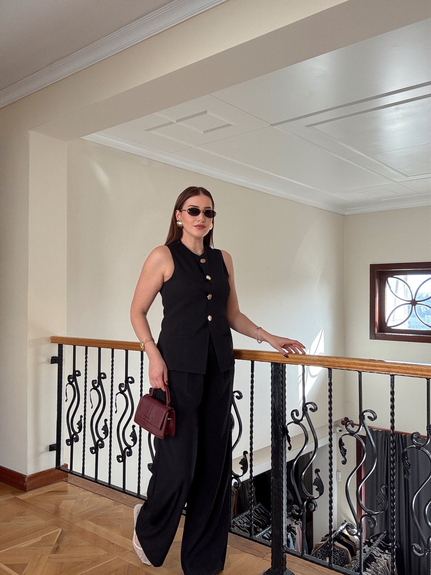 NATALİ Gold düğme ikili takım SİYAH