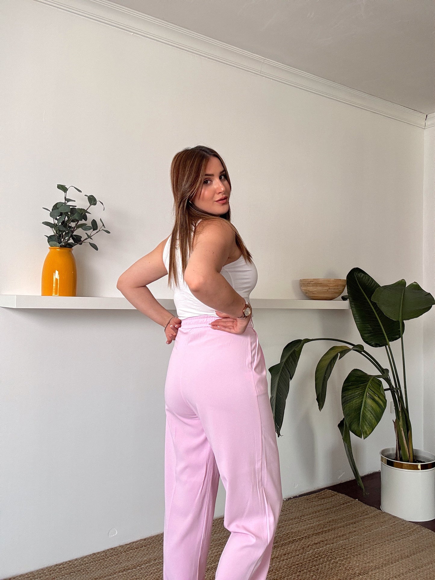 GOLD düğme detaylı premium palazzo pantolon PEMBE