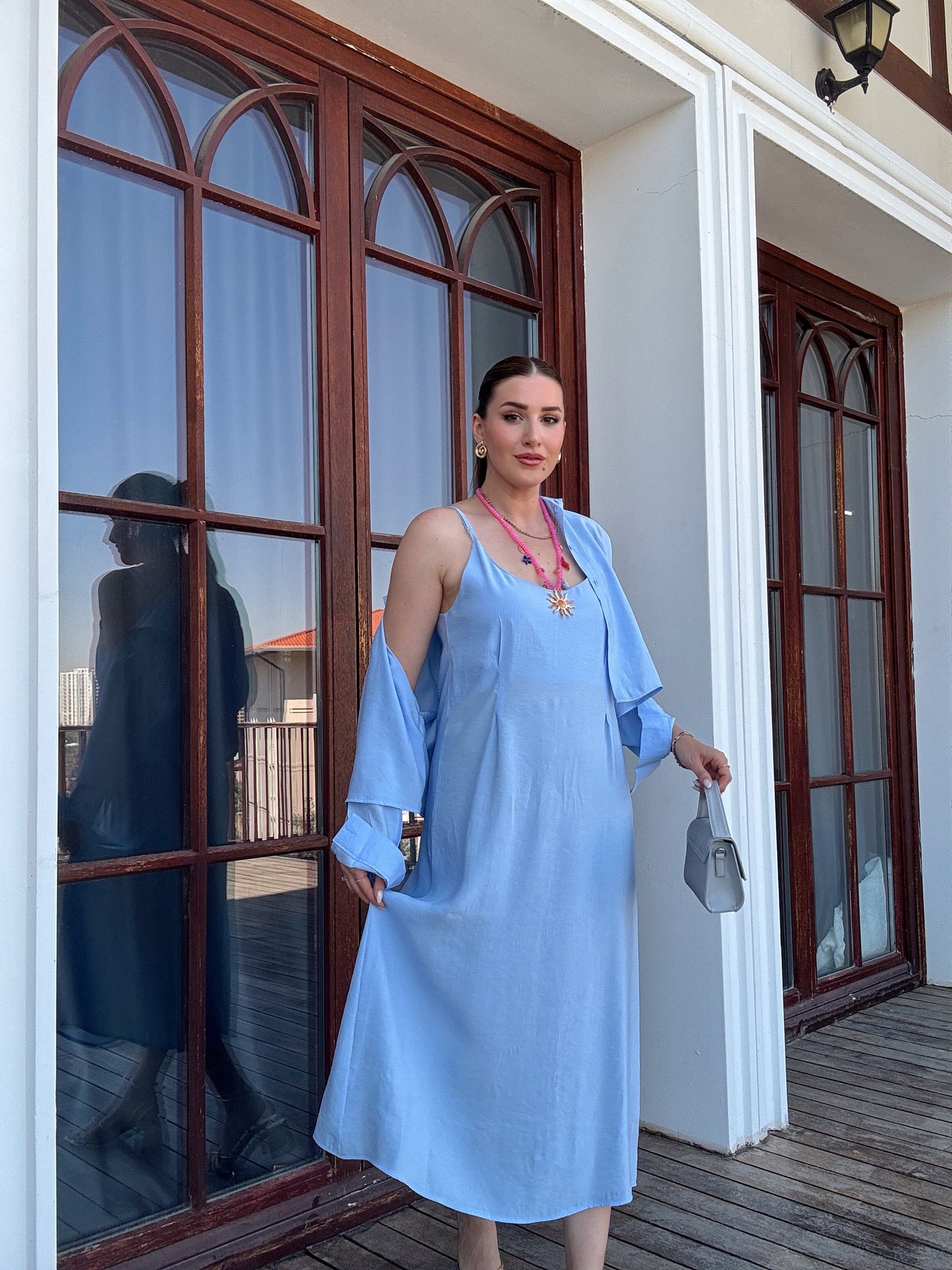 LİZBON gömlek elbiseli ikili takım BEBE MAVİ