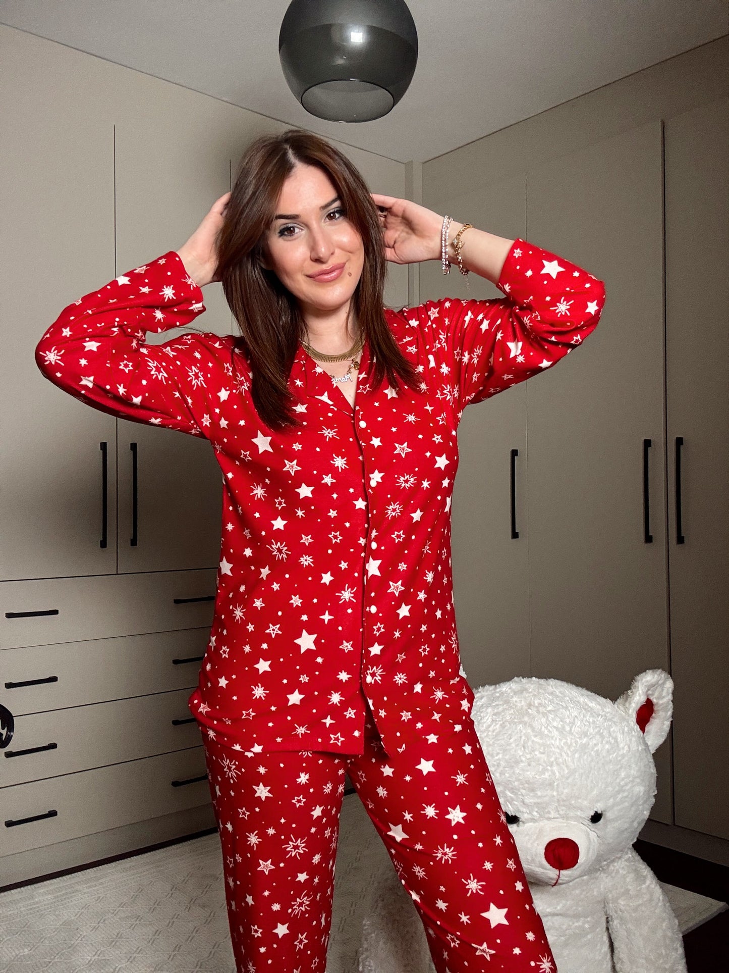 Polar yıldız desenli pijama takımı-KIRMIZI