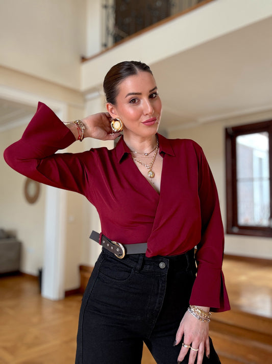 Önü kemer detaylı bluz BORDO
