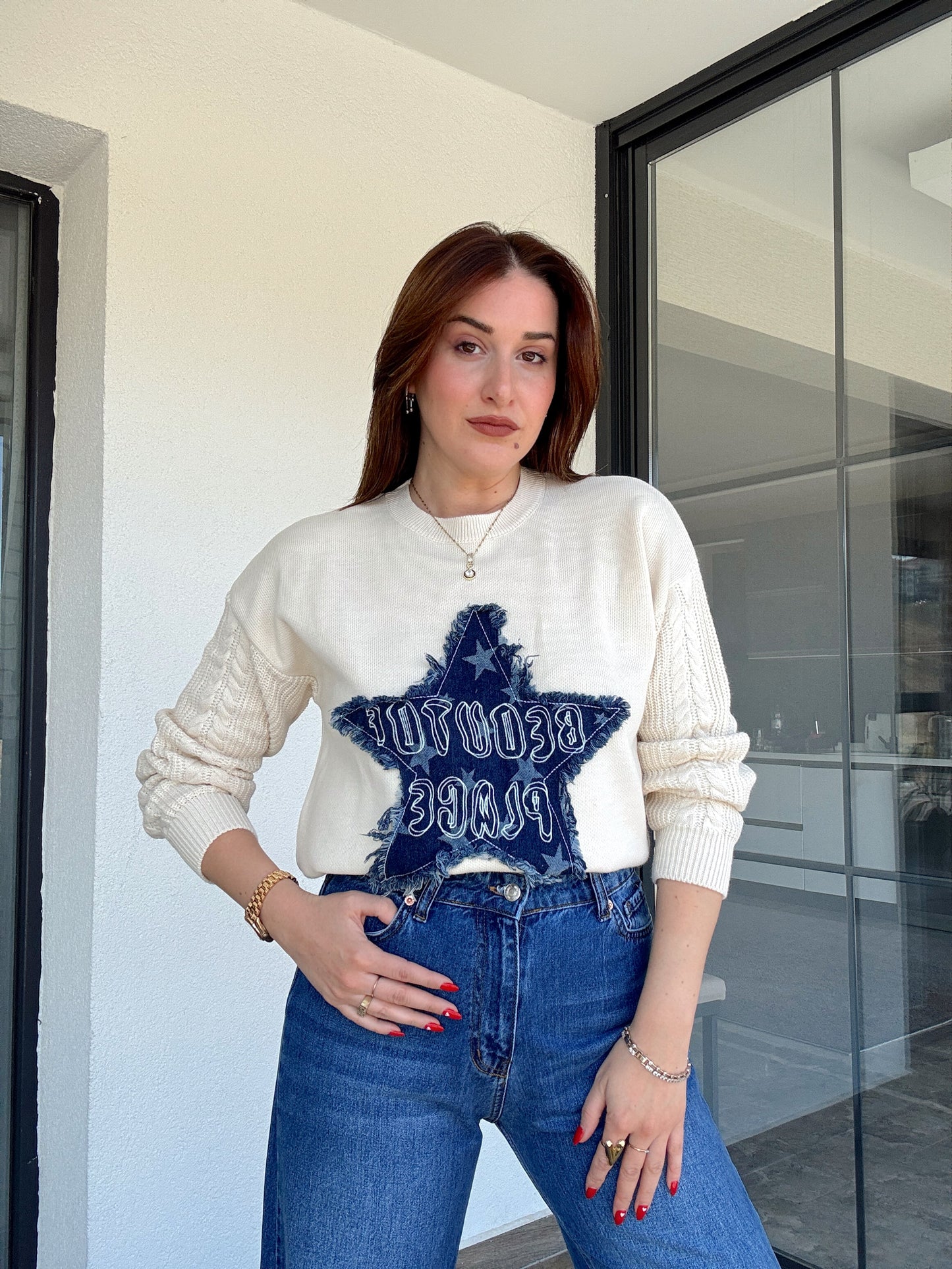 Twst model kot yıldızlı kazak BEJ