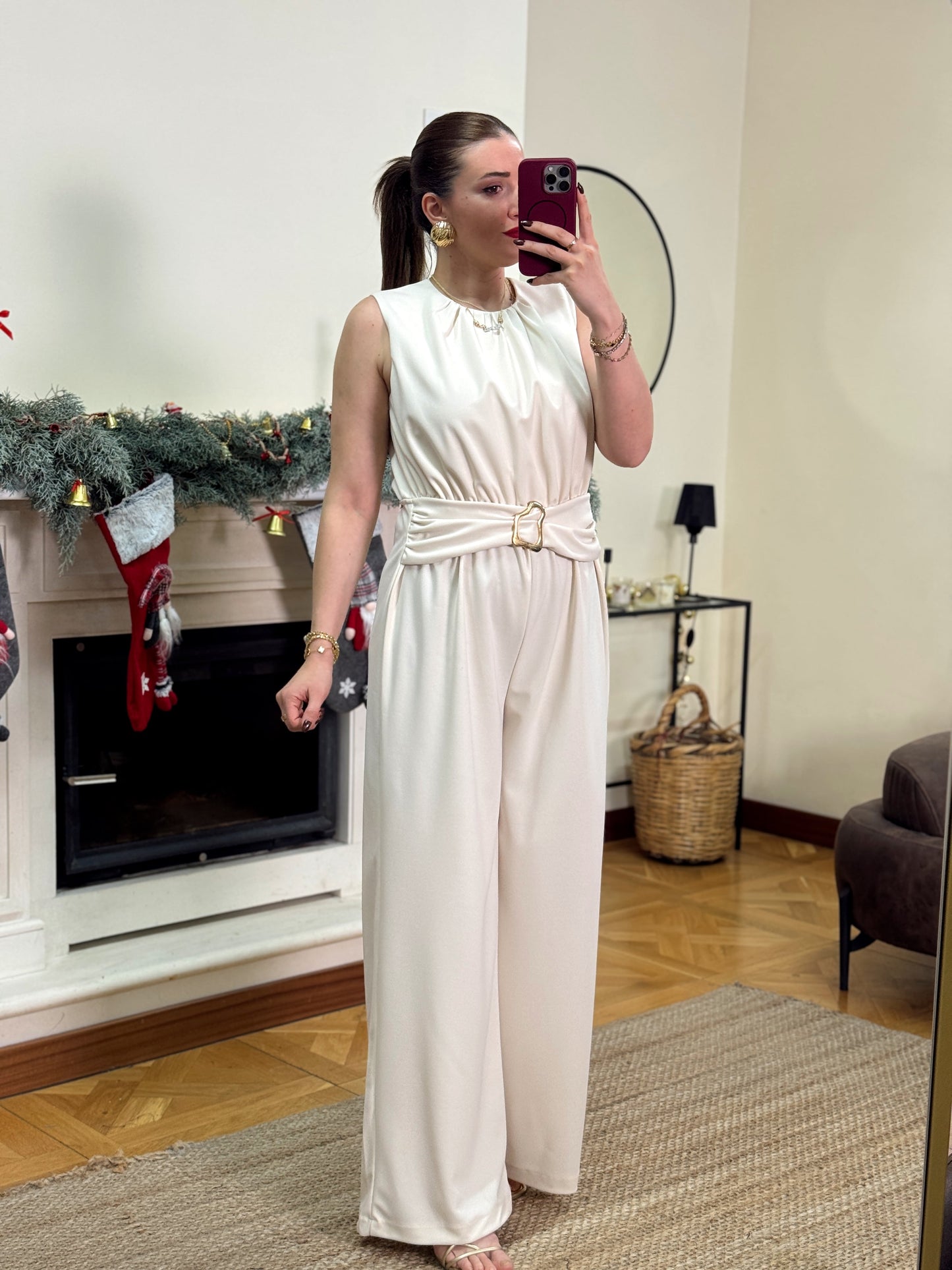 PARİS gold tokalı premium tulum-BEJ