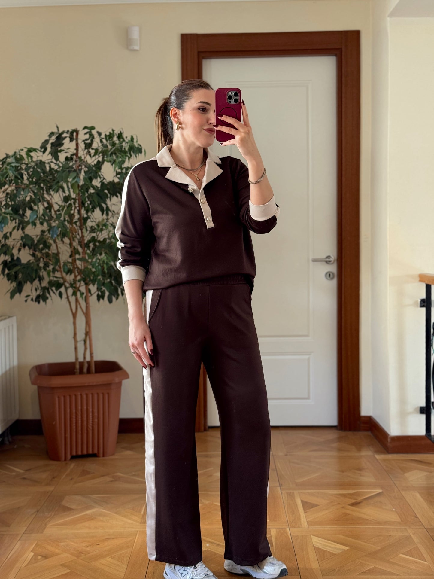 Denizci yaka modal takım KAHVERENGİ