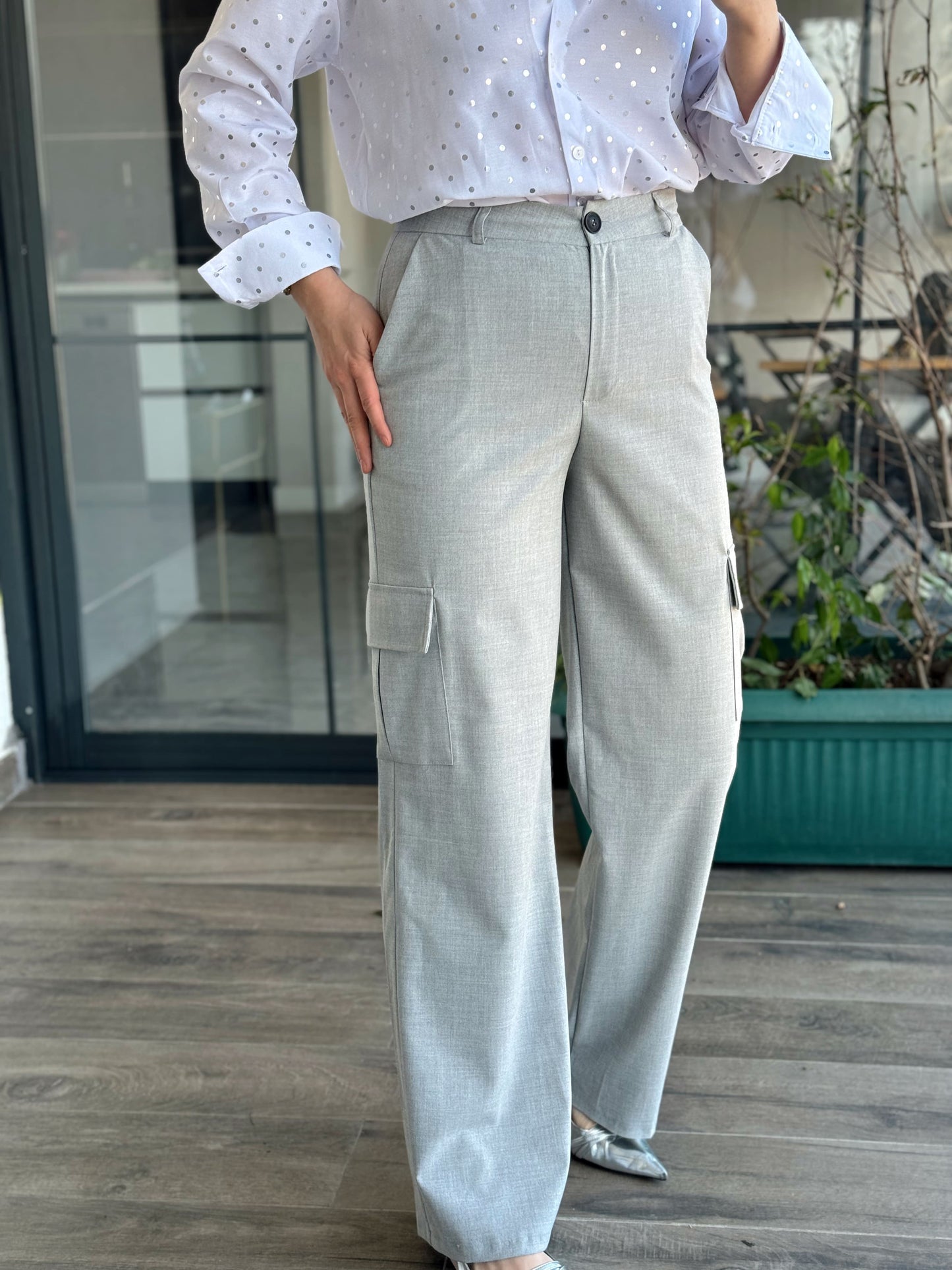 Kargo Cep Geniş Paça Pantolon- GRİ