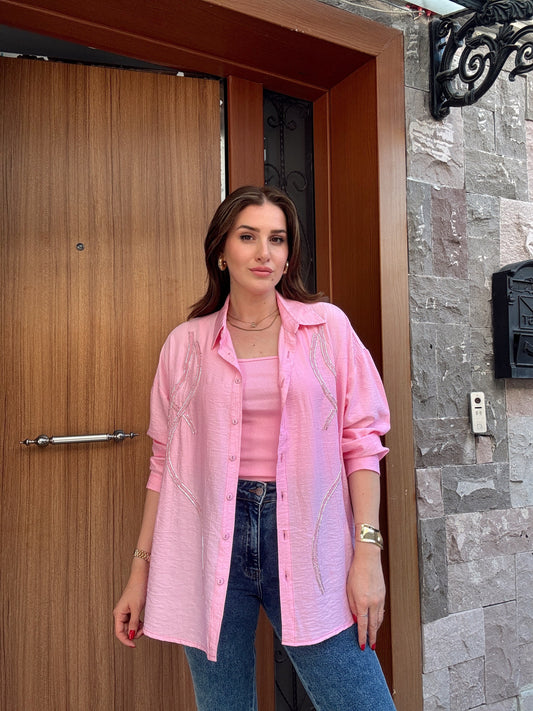 2 Parça Gömlek Atlet Takım Pembe