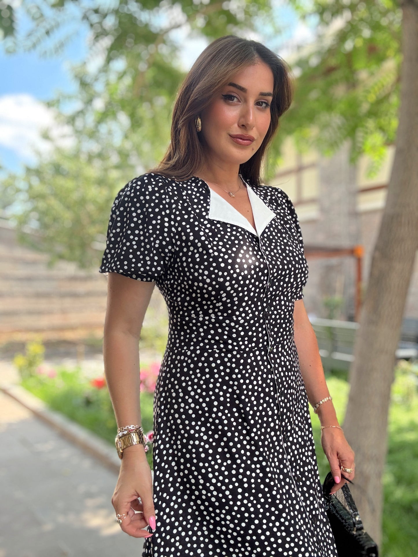 Puantiye desenli elbise Siyah