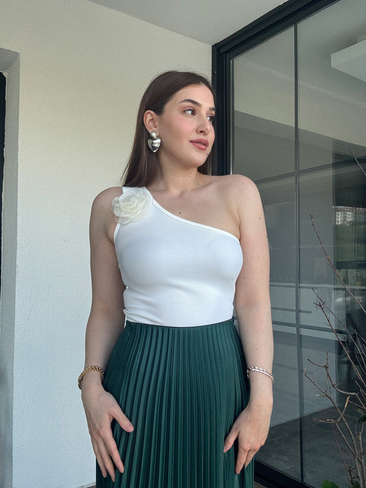 Kolsuz Güllü Bluz - BEYAZ