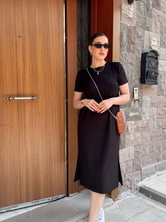 Bisiklet Yaka Modal Kumaş Elbise SİYAH