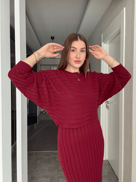 Fitilli Elbiseli Bluz Takım BORDO