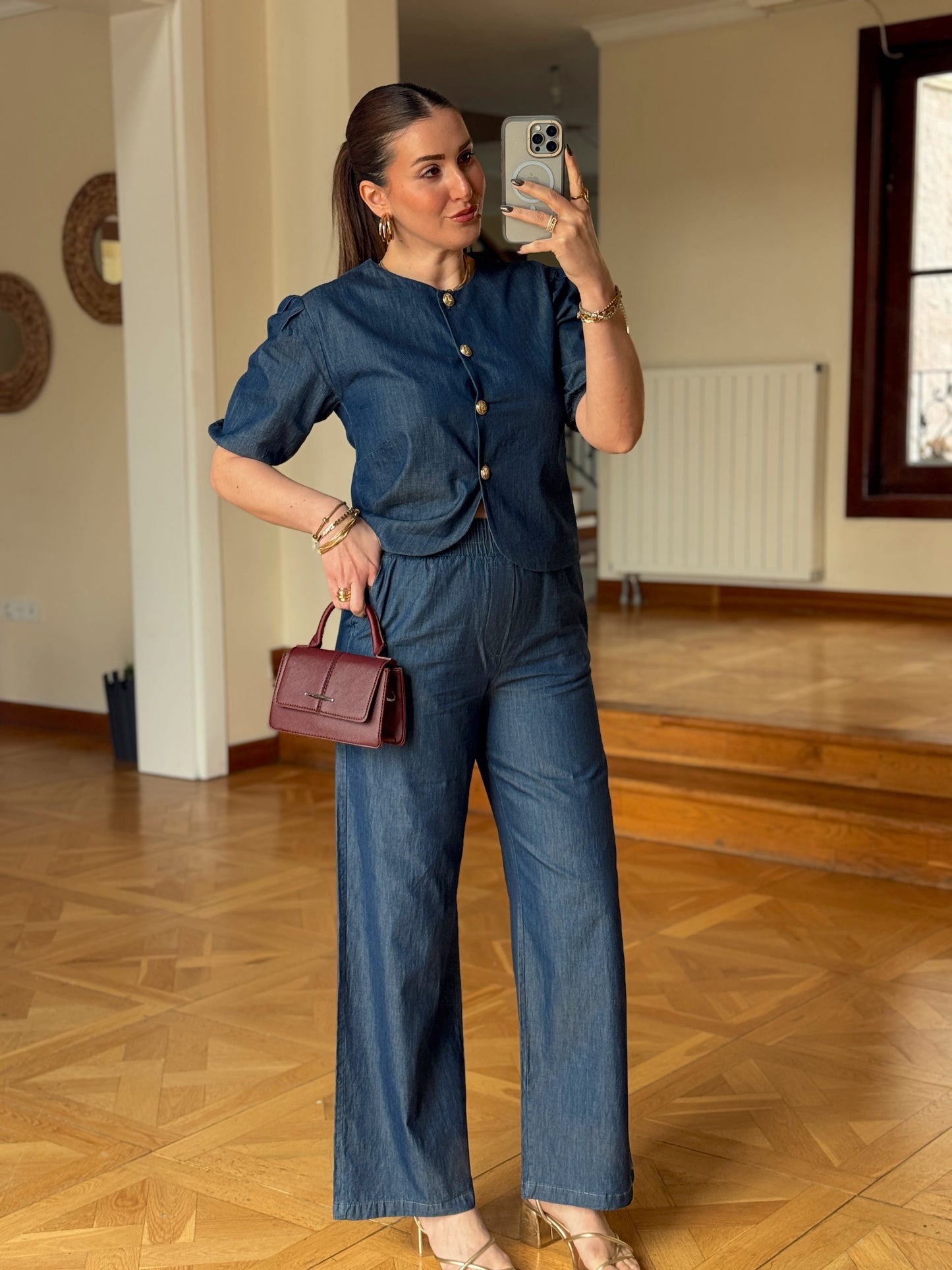 Tencel Bol Paça Pantolon-MAVİ