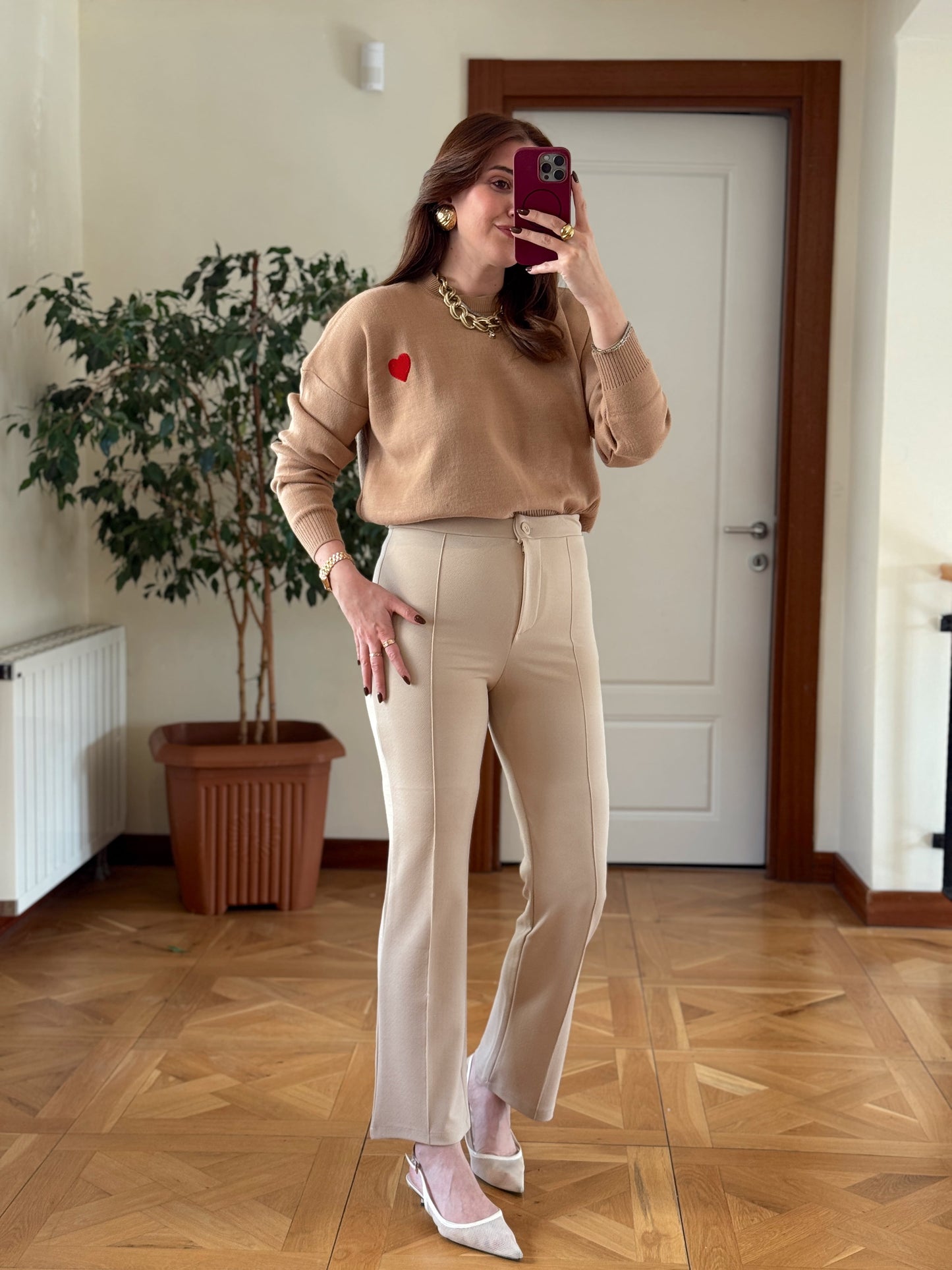 Krep kumaş çimalı pantolon-TAŞ