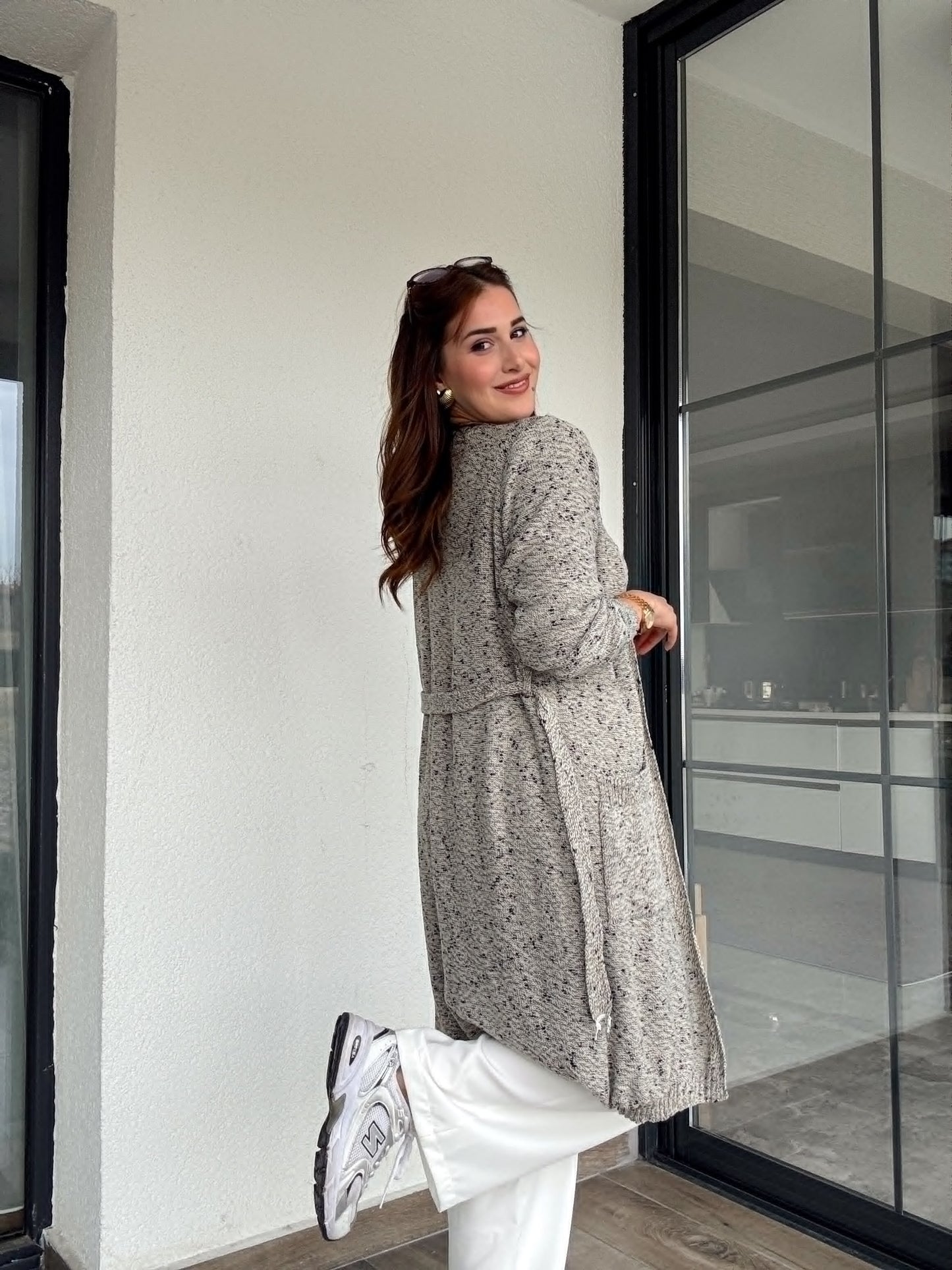 Bel kemer detaylı karışımlı ceket-TAŞ