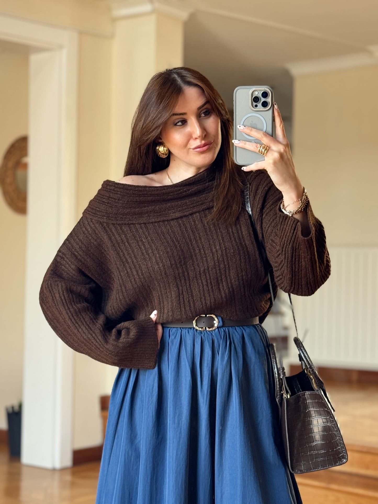 Degaje Yaka Bluz -KAHVERENGİ