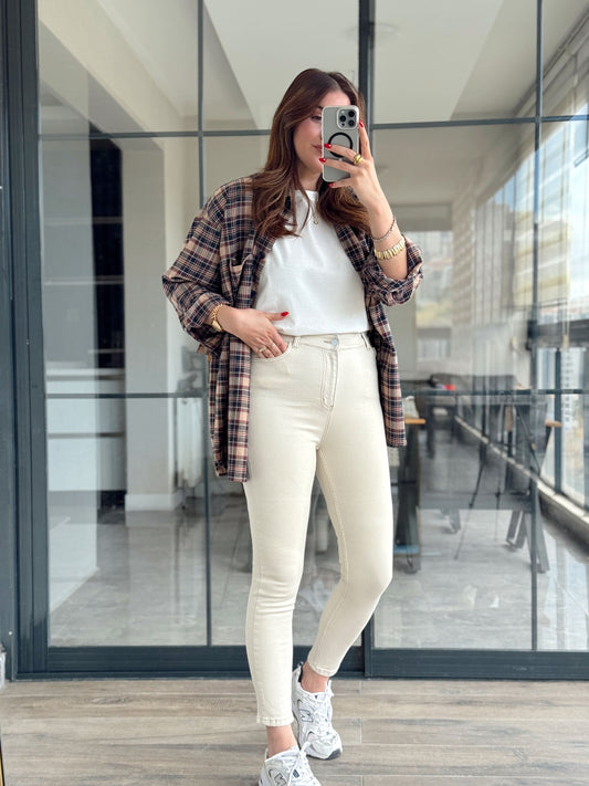 Likralı dar paça melina jean BEJ