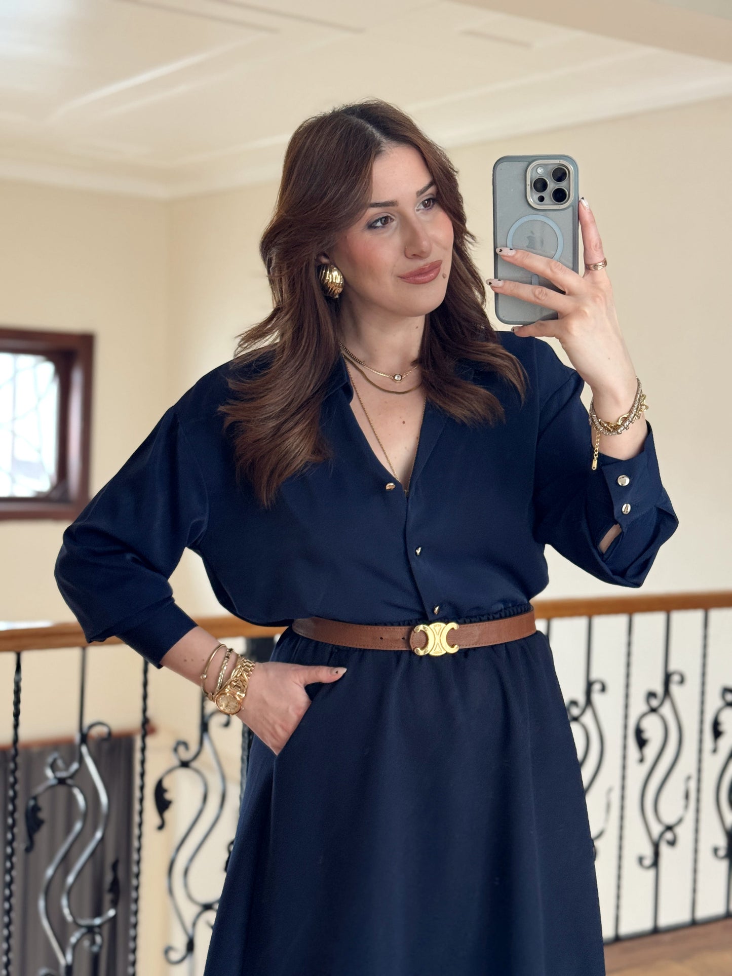 Geniş Manşetli Gömlek - LACİVERT