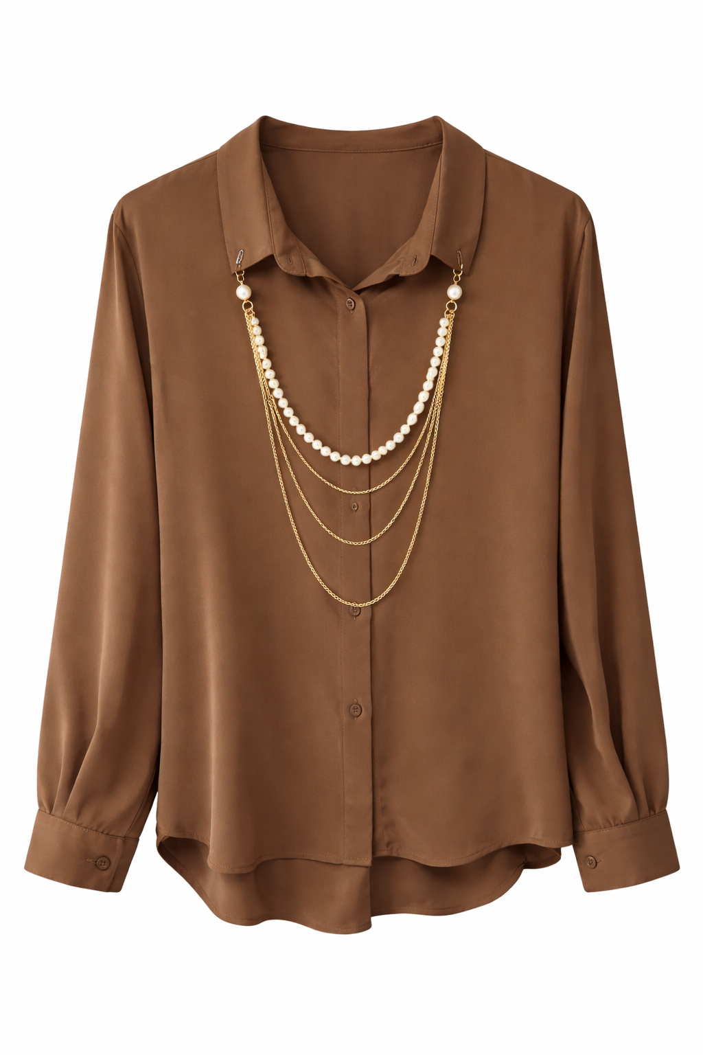 Kolye Aksesuarlı Gömlek-KAHVERENGİ