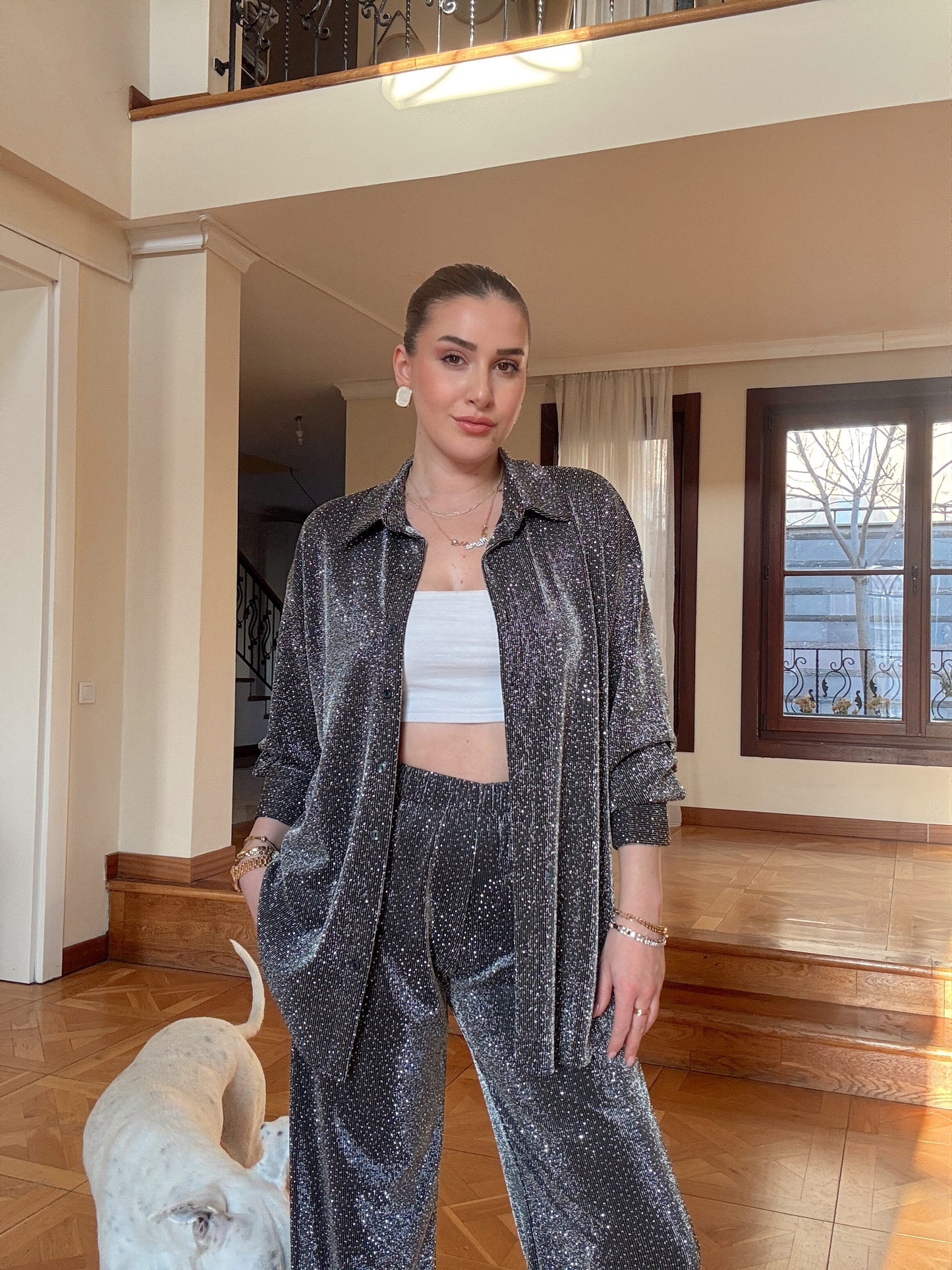 GÜMÜŞ simli taşlı takım-SİYAH