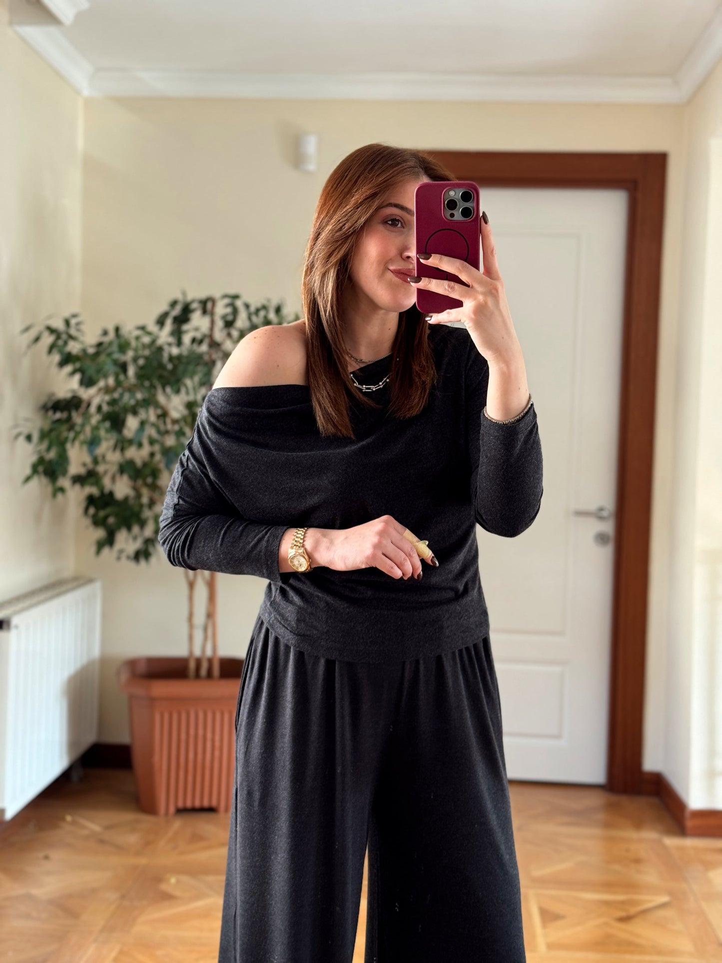 Yarasa kol cepli pantolonlu takım-FÜME