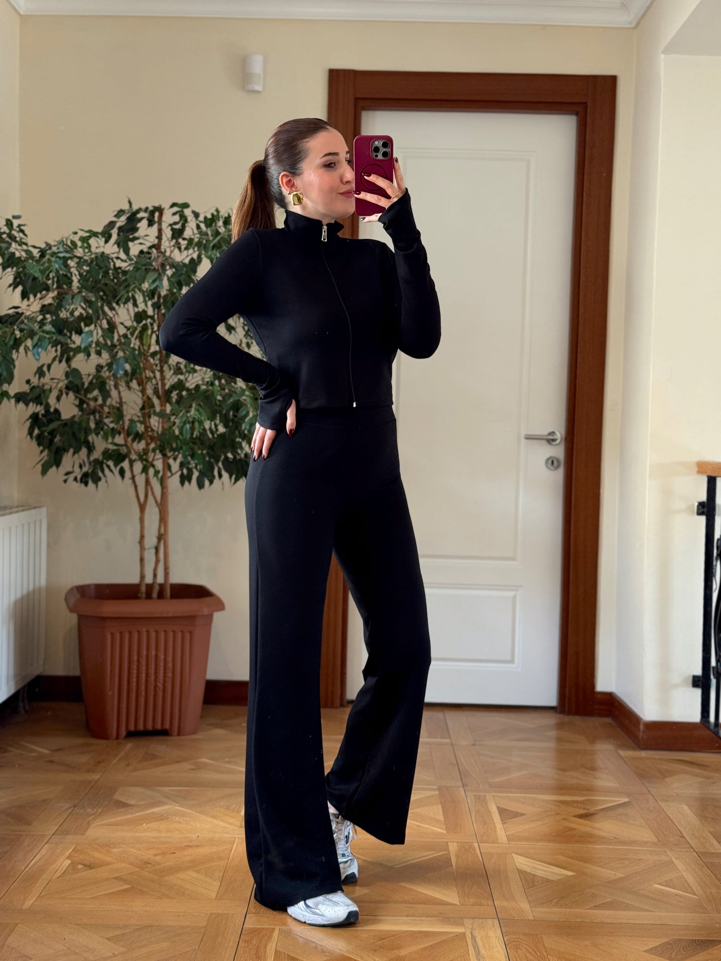 Modal Tam boy Fermuarlı Takım Siyah