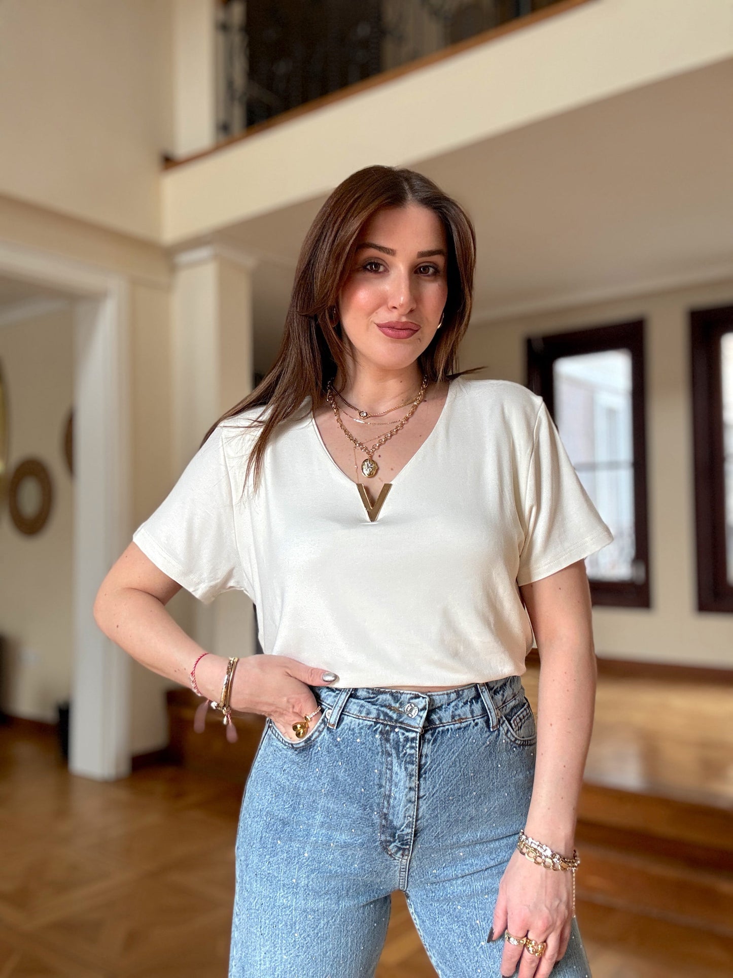 Modal Aksesuarlı Bluz Ekru