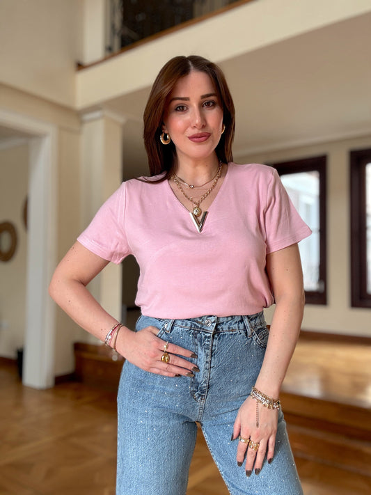 Modal Aksesuarlı Bluz Pembe