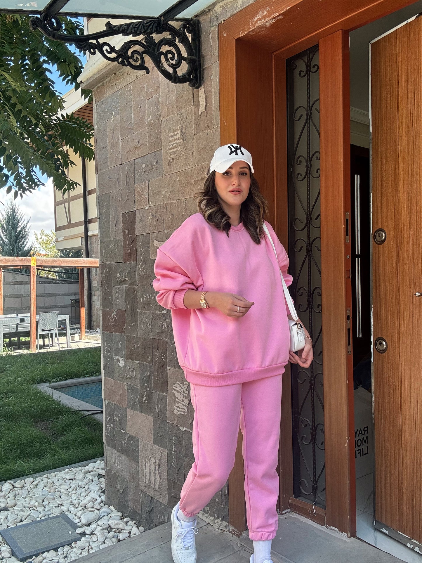 Üç İplik Şardonlu Basic Eşofman Alt - PEMBE