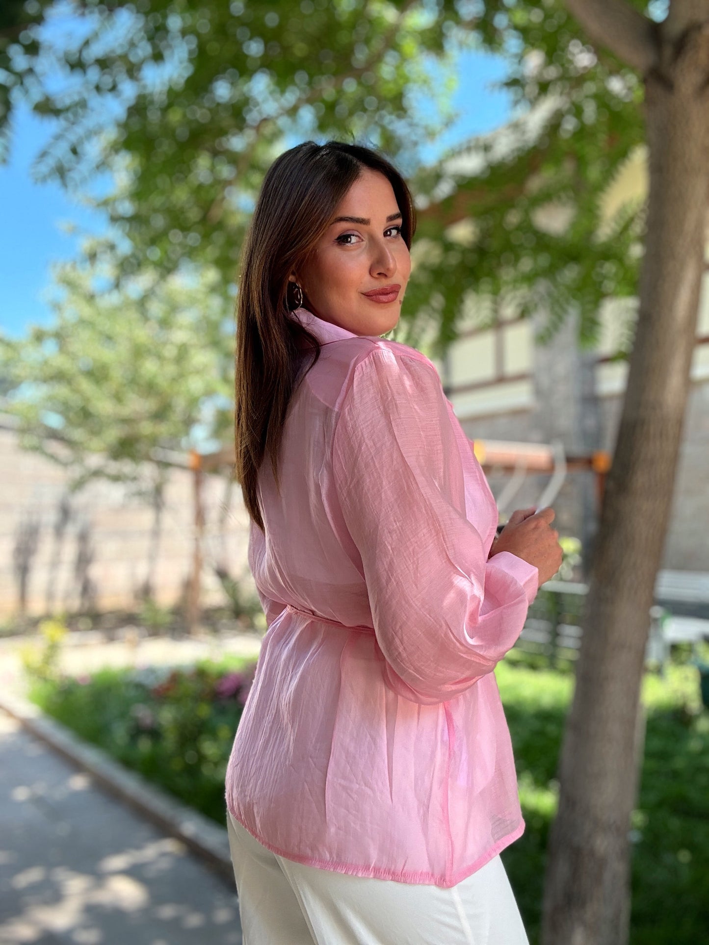 Kruvaze yaka aerobin gömlek ceket pembe