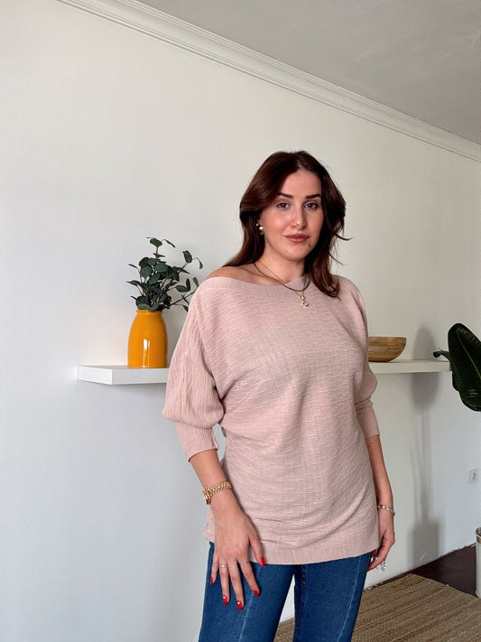 Yarasa kol Triko bluz Pudra
