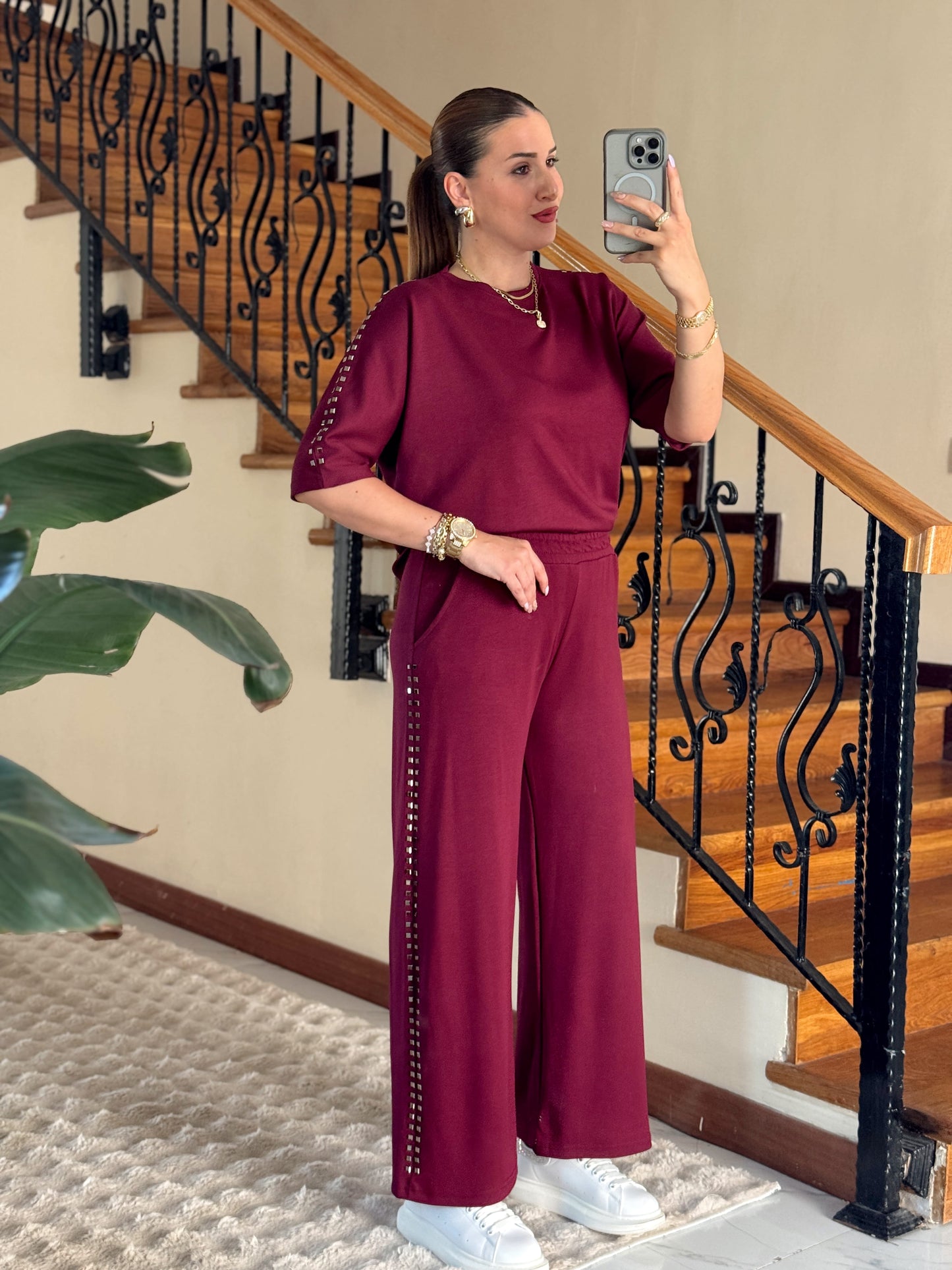 MORİNO taşlı oysh modal takım BORDO