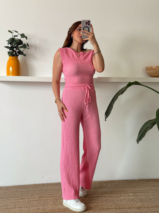 ELİZA yanları büzgülü ikili takım PEMBE