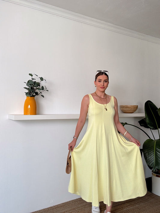 Askılı Modal Kumaş Elbise Sarı