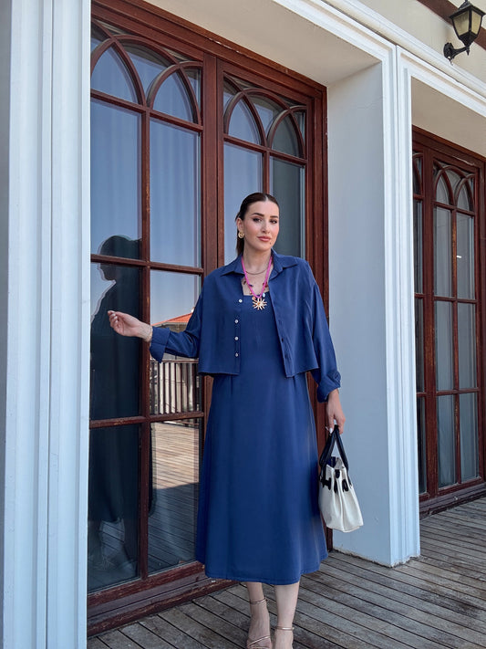 VİENA gömlek elbise ikili takım LACİVERT