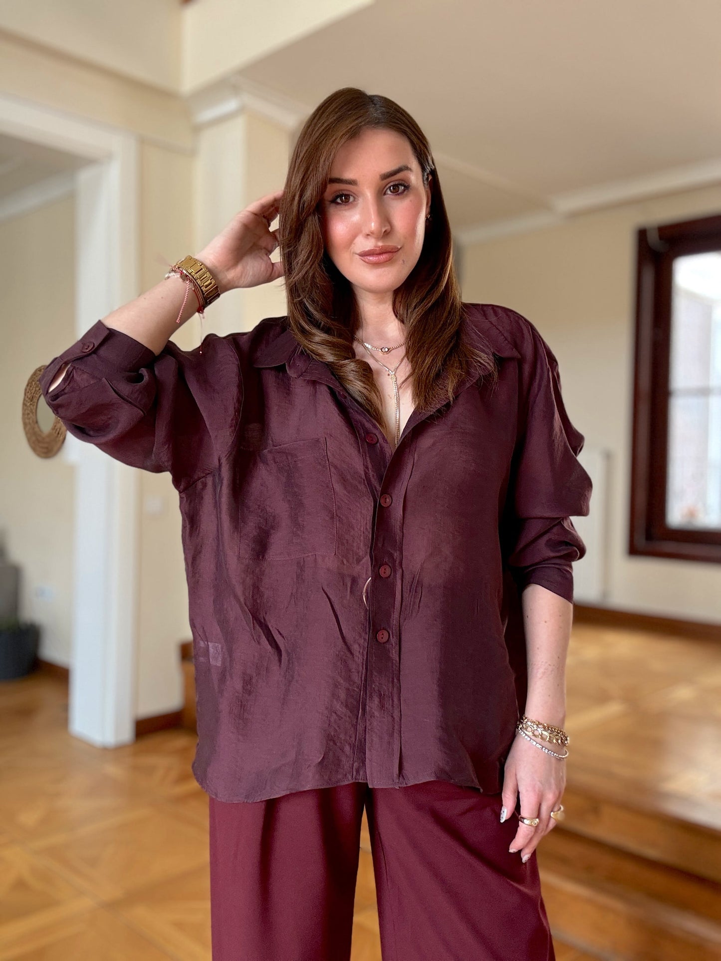 Oversize Premium Gömlek Mürdüm