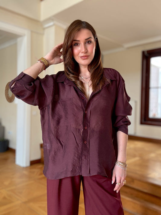 Oversize Premium Gömlek Mürdüm