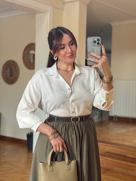 Geniş Manşetli Gömlek - BEYAZ