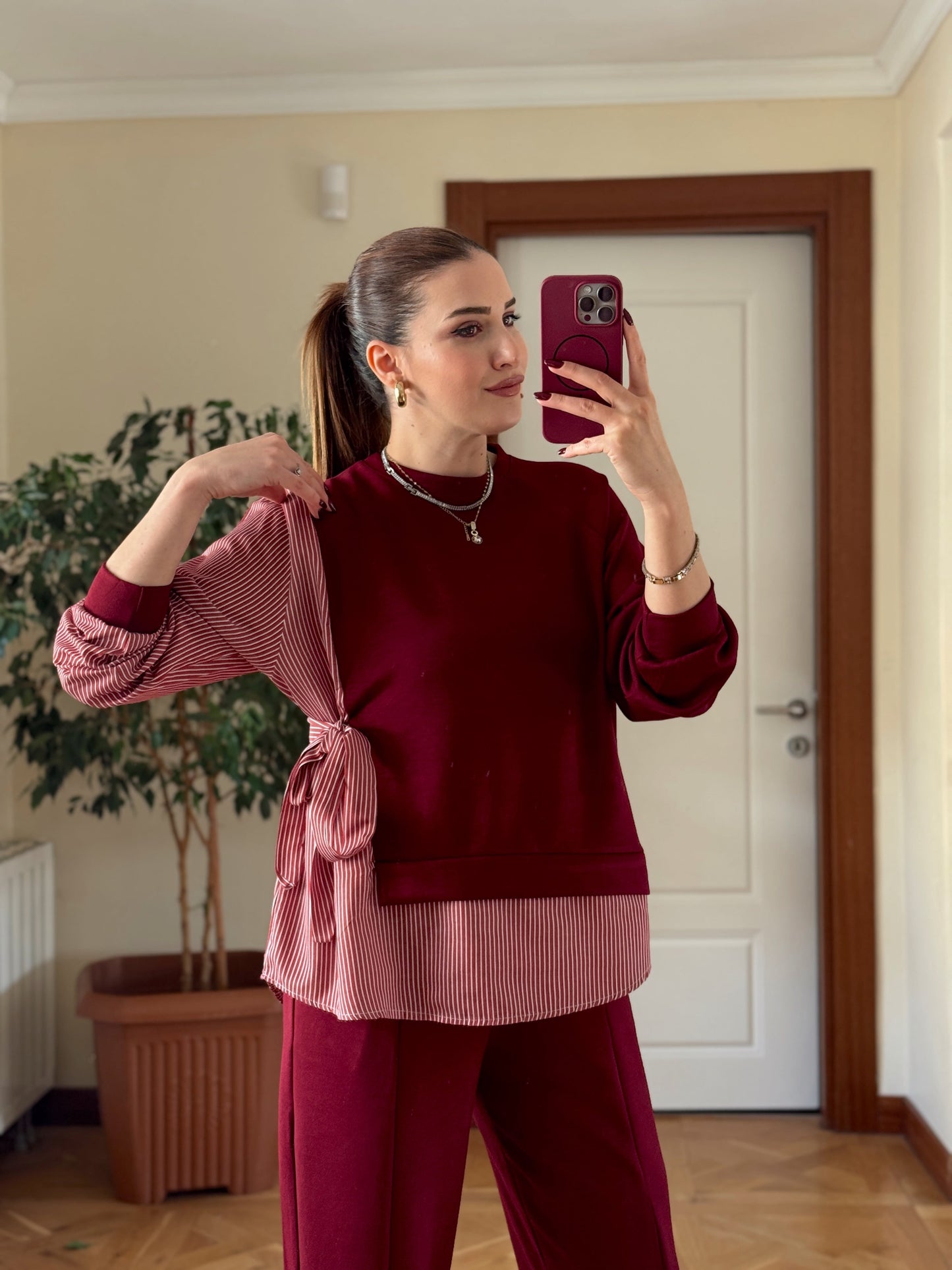 Terikoton garnili bağlamalı takım BORDO