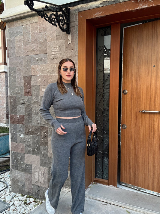 Basic Fitilli Triko Takım FÜME