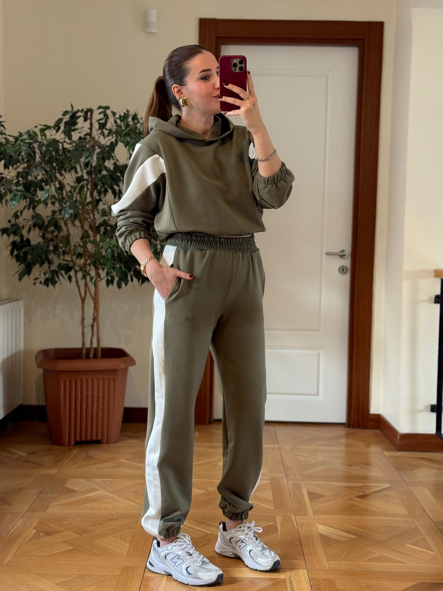 Modal Kapüşonlu Paça Lastikli Takım Yeşil