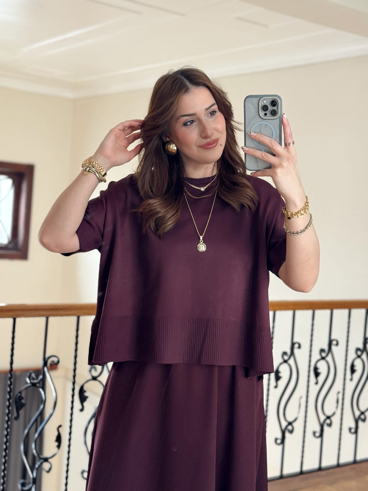 Kısa Kollu Oversize Triko Kazak-MÜRDÜM