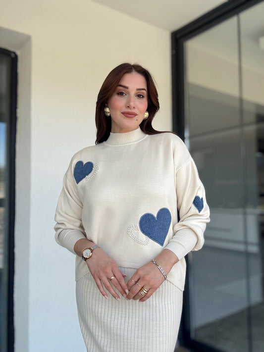 Kalpli kot garnili Jile triko takım Latte
