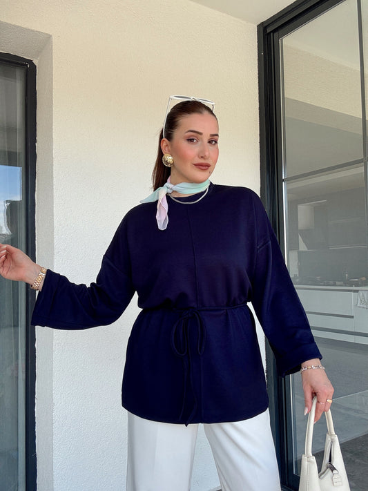 Modal kumaş duble kol tunik-LACİVERT