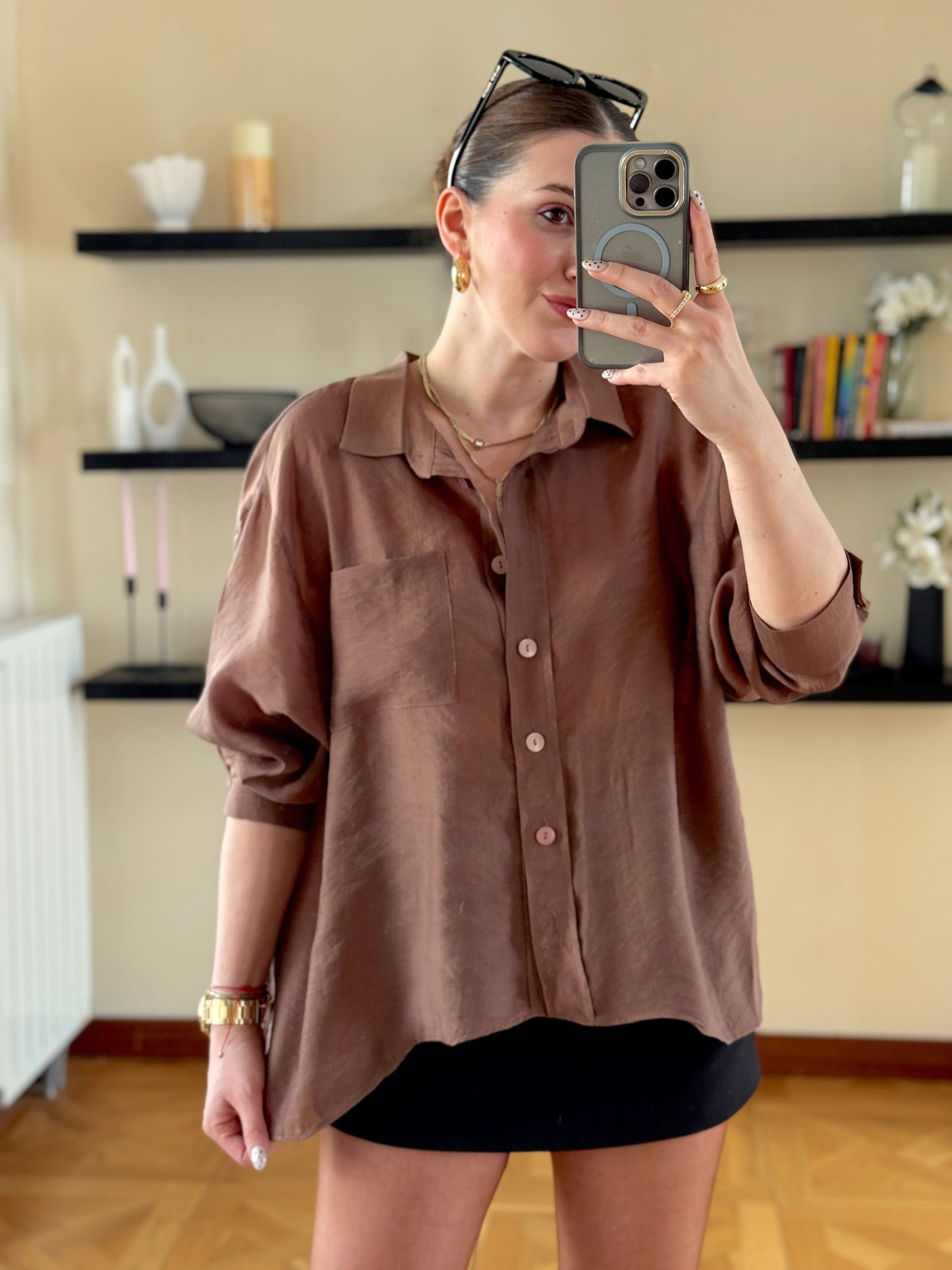 Oversize Premium Gömlek Acı kahve