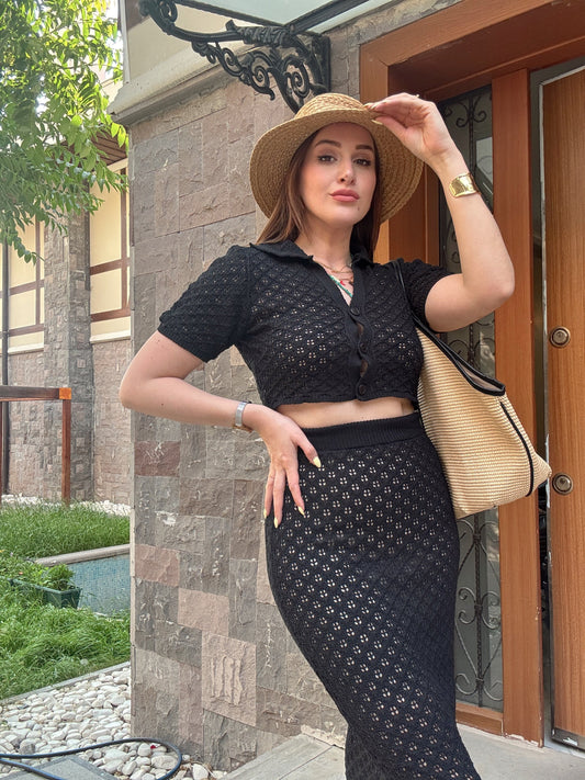 Sahil model ajurlu triko takım SİYAH