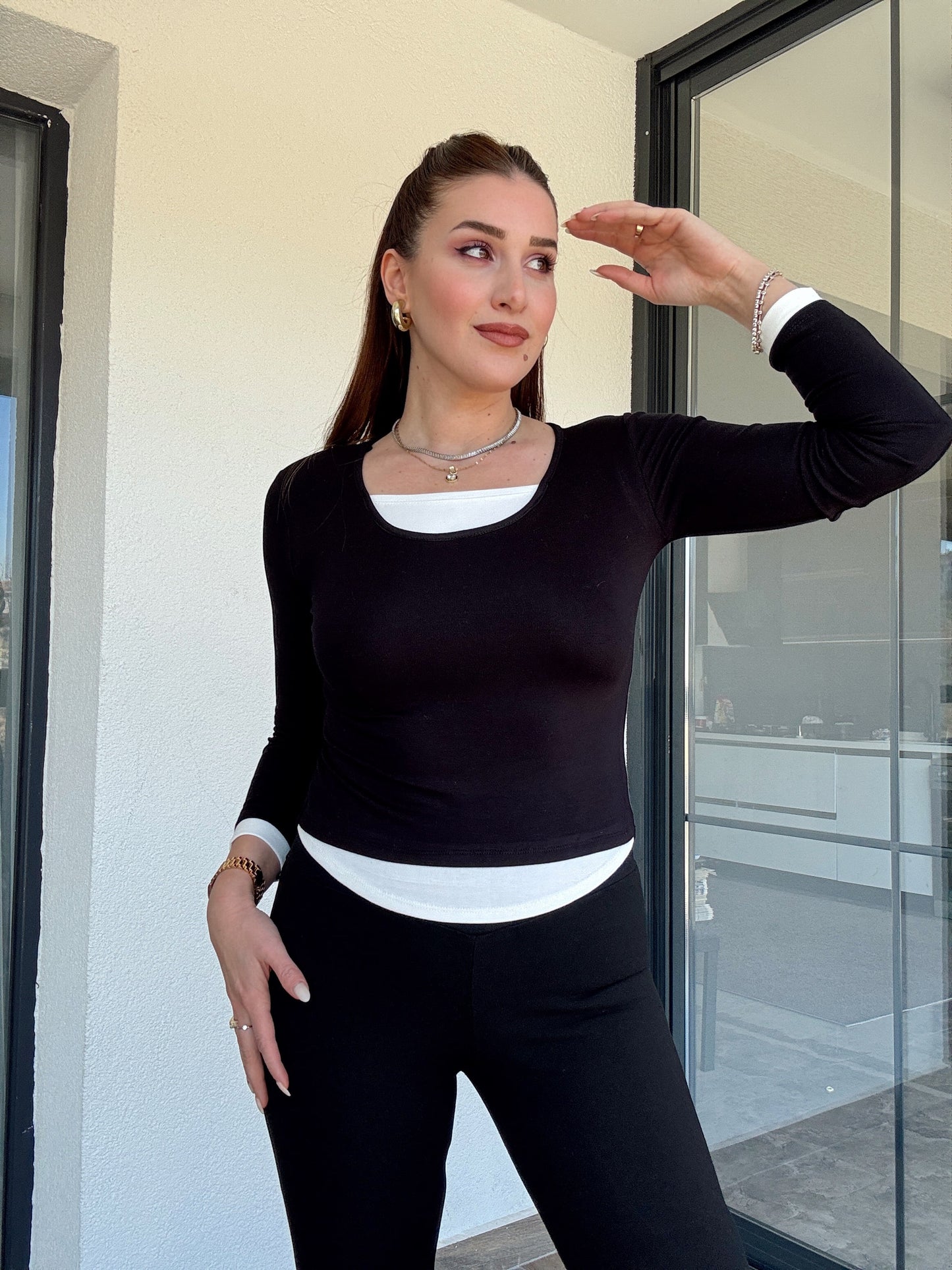 Buzi havuz yaka garnili bluz SİYAH