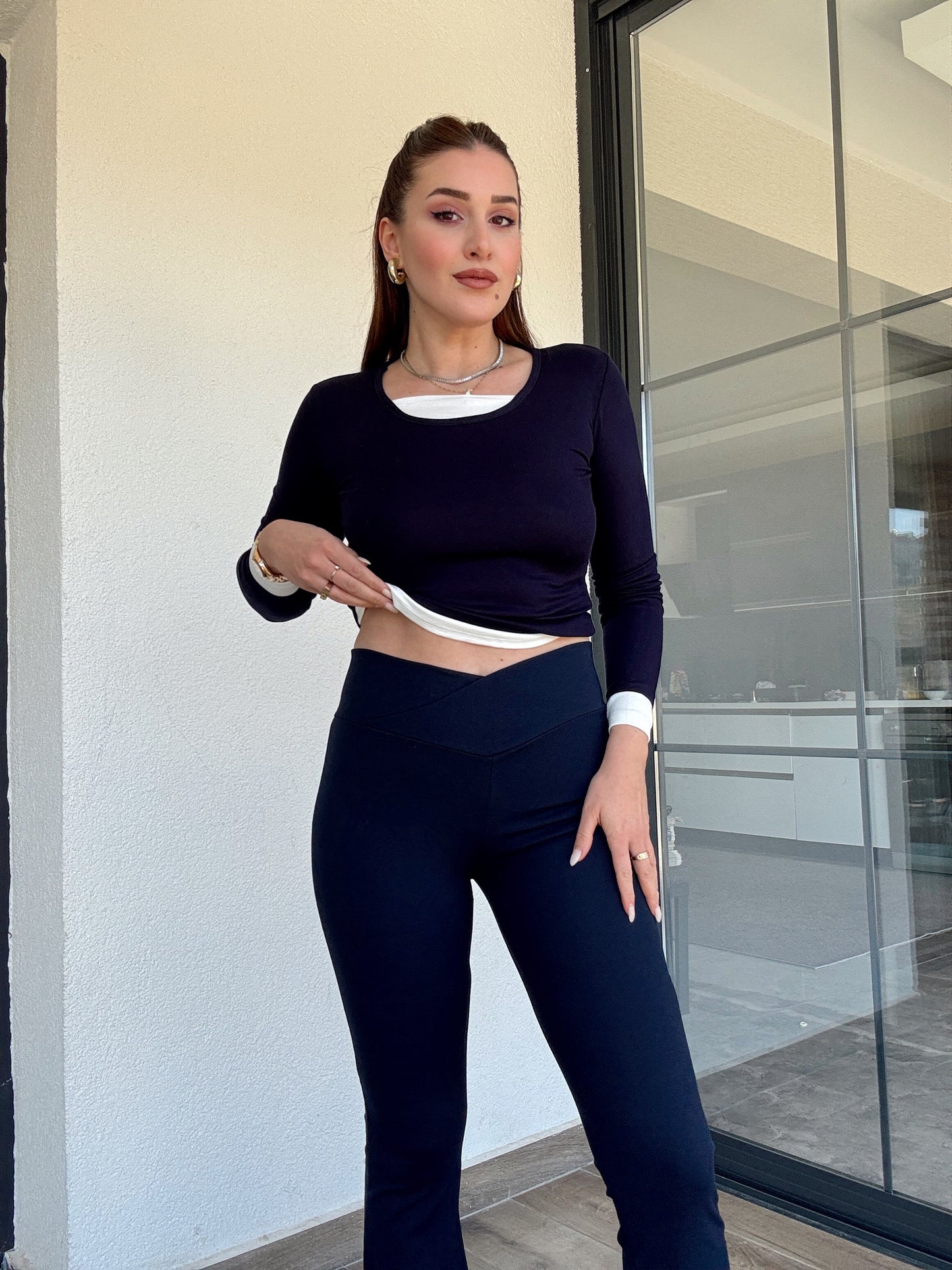 Buzi havuz yaka garnili bluz LACİVERT